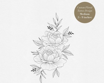 Medium Custom Floral Bouquet Tattoo – Fine Line Floral Design – Personalized Botanical Art (Digital Download)
