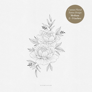 Custom Floral Tattoo Design: Elegant Fine Line Art (5-9 inch)