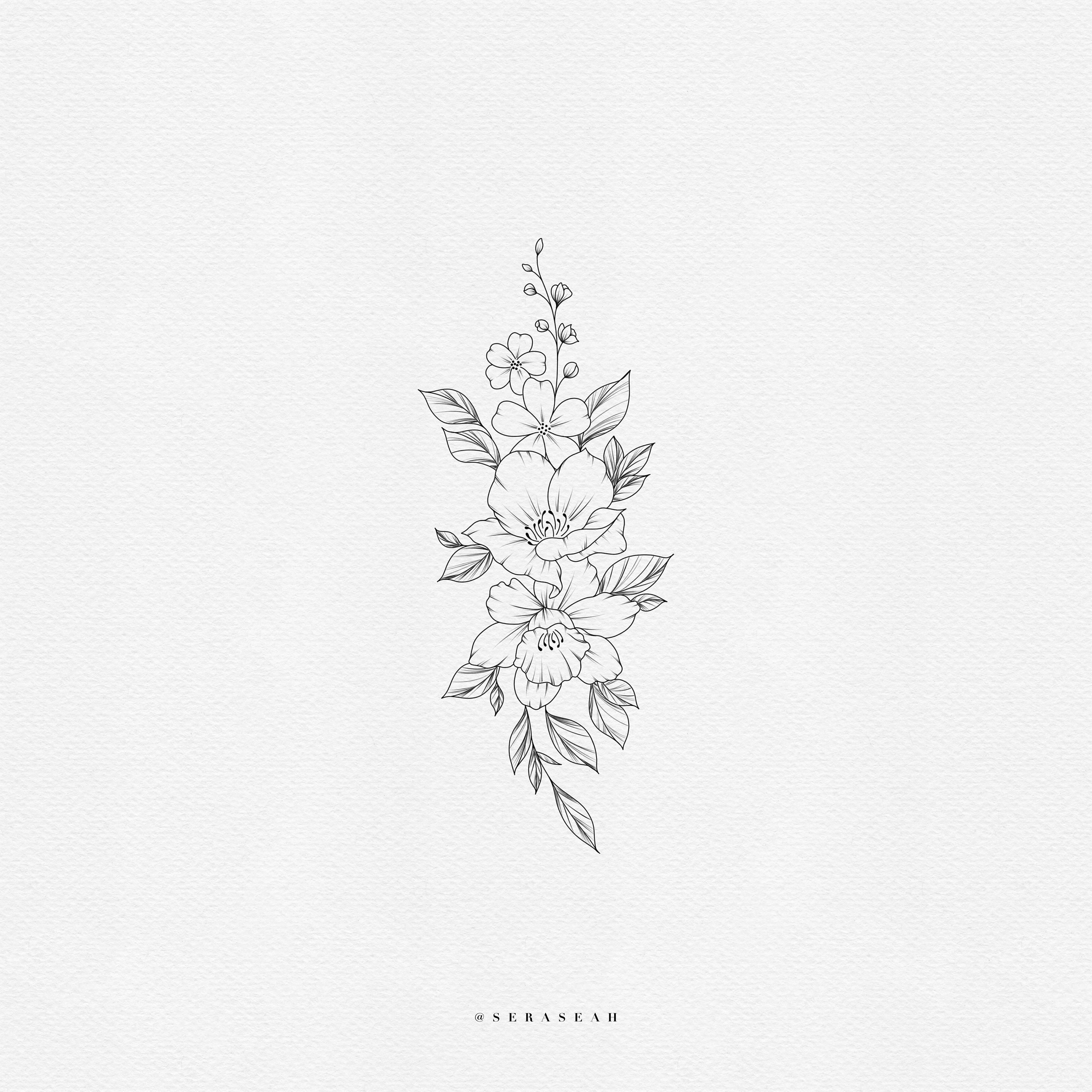 Diseño de tatuaje floral personalizado mediano (5-9 pulgadas) • Tatuaje de  flor de nacimiento • Diseño de línea fina (archivo digital) - Etsy México, image size:3000x3000