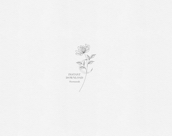 Chrysanthemum Tattoo Design – November Birth Flower – Fine Line Minimalist Floral Tattoo Stencil (Digital Download)