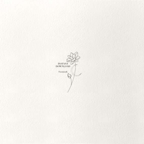 July Birth Flower, Water Lily, Birth Flower Tattoo, Instant Download, Printable Tattoo Design, Fine Line Birth Flower Design, Floral Art