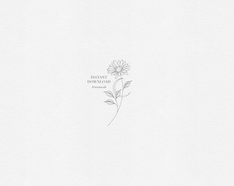 Aster Tattoo Design – September Birth Flower – Fine Line Minimalist Floral Tattoo Stencil (Digital Download)
