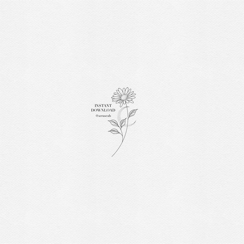 Aster-tatueringsdesign – Septemberfödelseblomma – Fine Line Minimalist Blommig Tatueringsschablon (Digital Nedladdning) bild 1