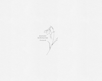 Snowdrop Tattoo Design – January Birth Flower – Fine Line Minimalist Floral Tattoo Stencil (Digital Download)