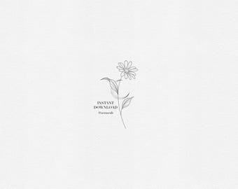 Disegno del tatuaggio della margherita – Fiore di nascita di aprile – Stencil per tatuaggio floreale minimalista a linee sottili (download digitale)