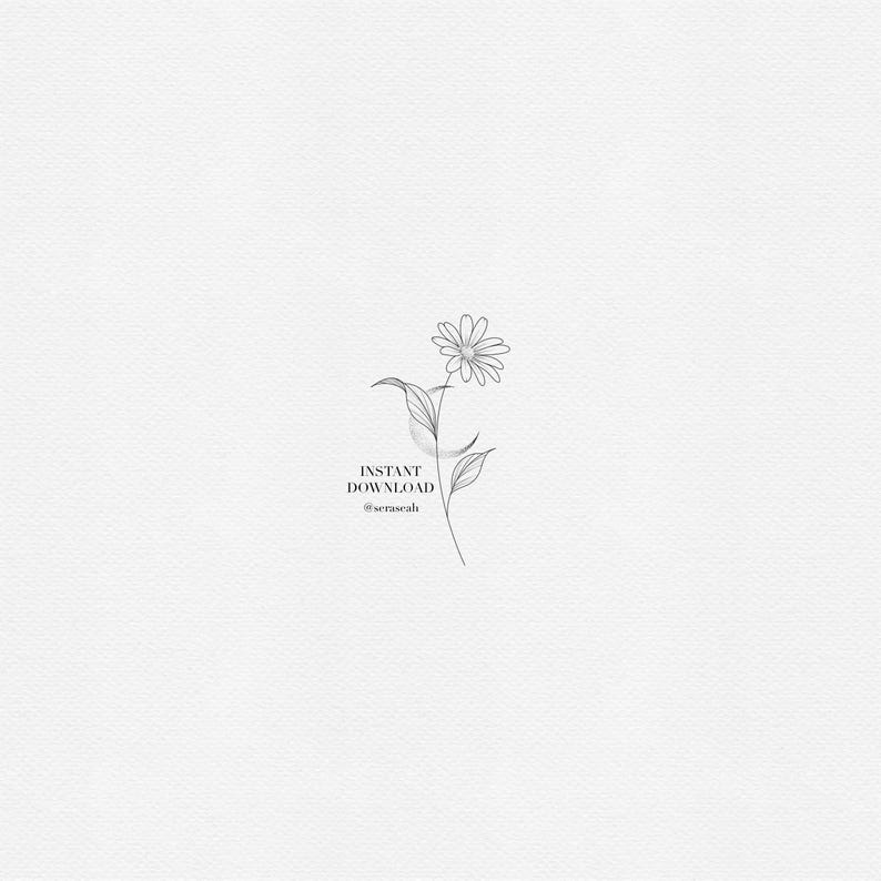 Disegno del tatuaggio della margherita – Fiore di nascita di aprile – Stencil per tatuaggio floreale minimalista a linee sottili (download digitale) immagine 1