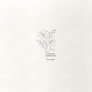 Minimalist Lily Tattoo Design: Fine Line Floral Art (Digital Download)