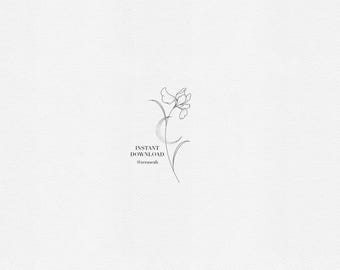 Disegno del tatuaggio dell'iride – Fiore di nascita di febbraio – Stencil per tatuaggio floreale minimalista a linee sottili (download digitale)