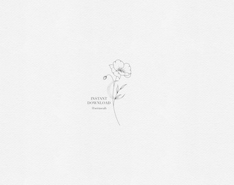 Poppy Tattoo Design – August Birth Flower – Fine Line Minimalist Floral Tattoo Stencil (Digital Download)