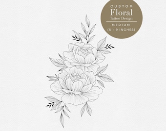 Medium Custom Floral Bouquet Tattoo – Fine Line Floral Design – Personalized Botanical Art (Digital Download)