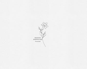 Narciss-tatueringsdesign – Decemberfödelseblomma – Fine Line Minimalistisk Blommig Tatueringsschablon (Digital Nedladdning)