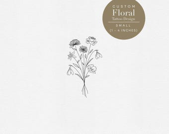 Small Custom Floral Bouquet Tattoo – Fine Line Floral Design – Personalized Botanical Art (Digital Download)