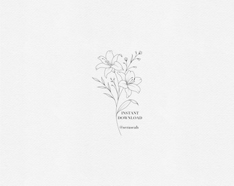 Lily Flower Tattoo Design – Fine Line Minimalist Floral Stencil – Small Botanical Tattoo (Digital Download)