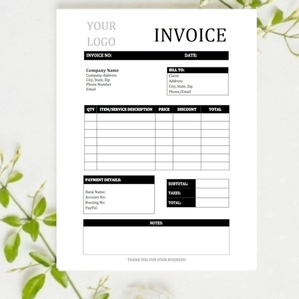 Invoice Template| Editable Invoice| Printable Invoice| Simple Invoice| Microsoft Word Invoice| Receipt