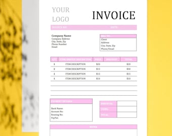 Invoice Template Pink| Editable Invoice| Printable Invoice| Simple Invoice| Microsoft Word Invoice| Receipt