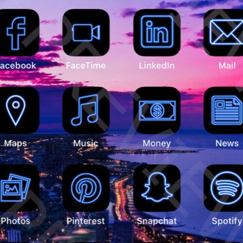 Blue Ios 14 App Icon Pack Neon Aesthetic Ios 14 Icons Etsy