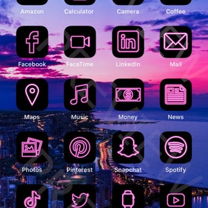 Pink iOS 14 App Icon Pack Neon Aesthetic iOS 14 Icons iPhone Icon Pack Neon 30 Pack App Icons image 1