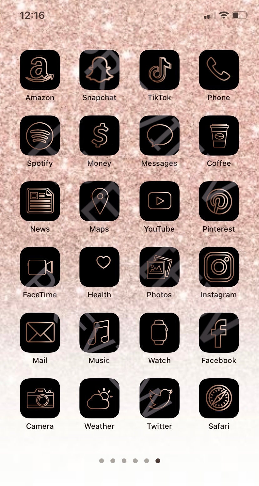 Ios 14 App Icon Pack Rose Gold Black Aesthetic Ios 14 Icons Etsy