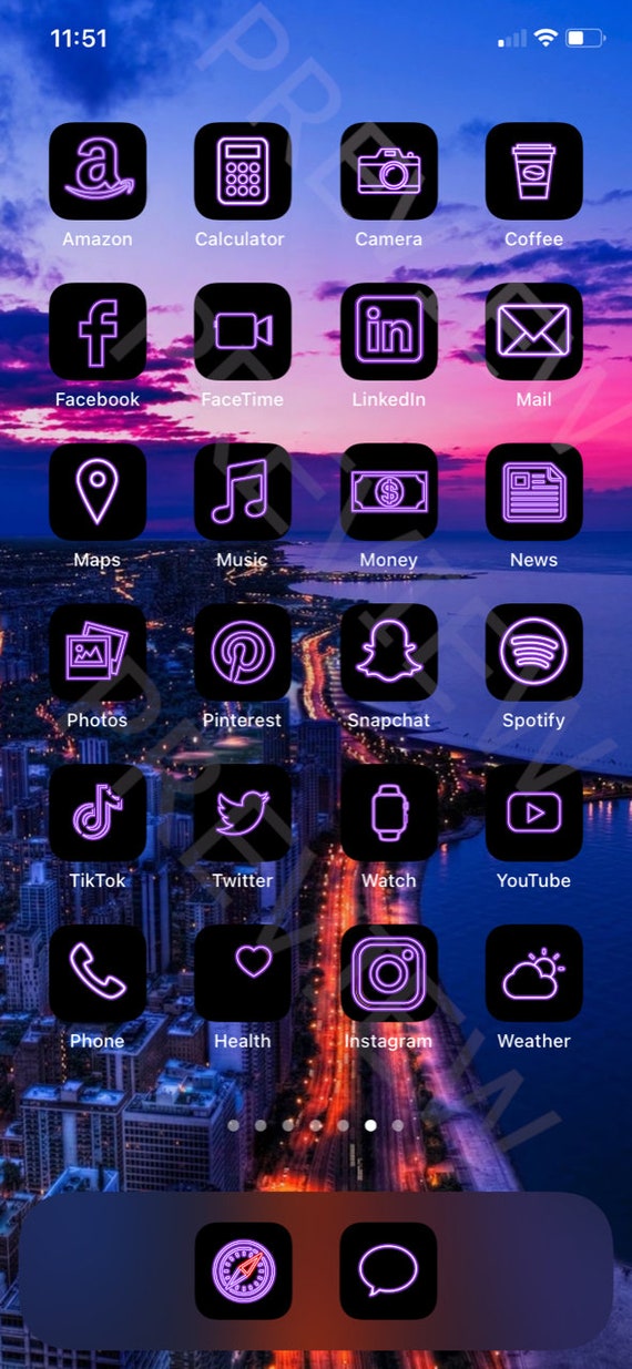 Pack Icone Dapplication Purple Ios 14 Icones Neon Aesthetic Etsy