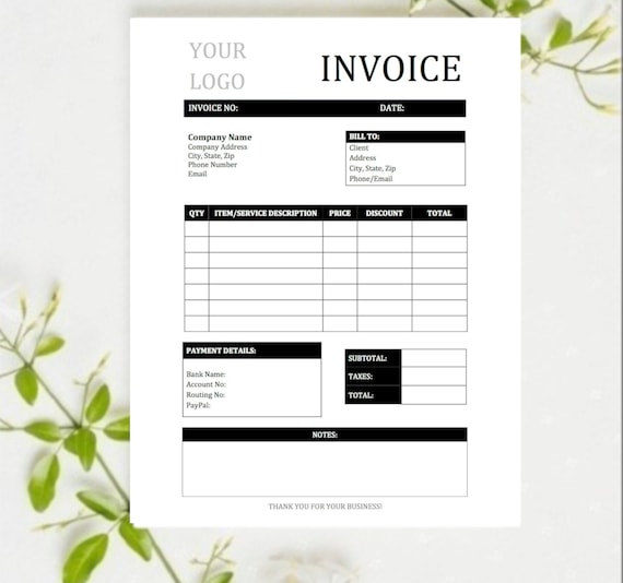 Invoice Template Editable Invoice Printable Invoice Simple - Etsy