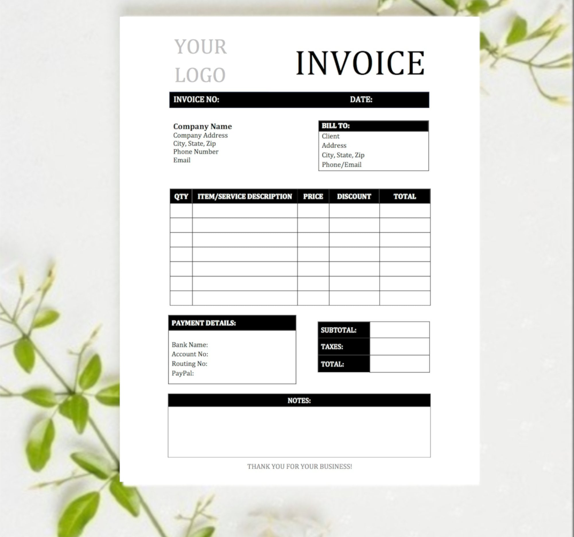 invoice template editable invoice printable invoice simple