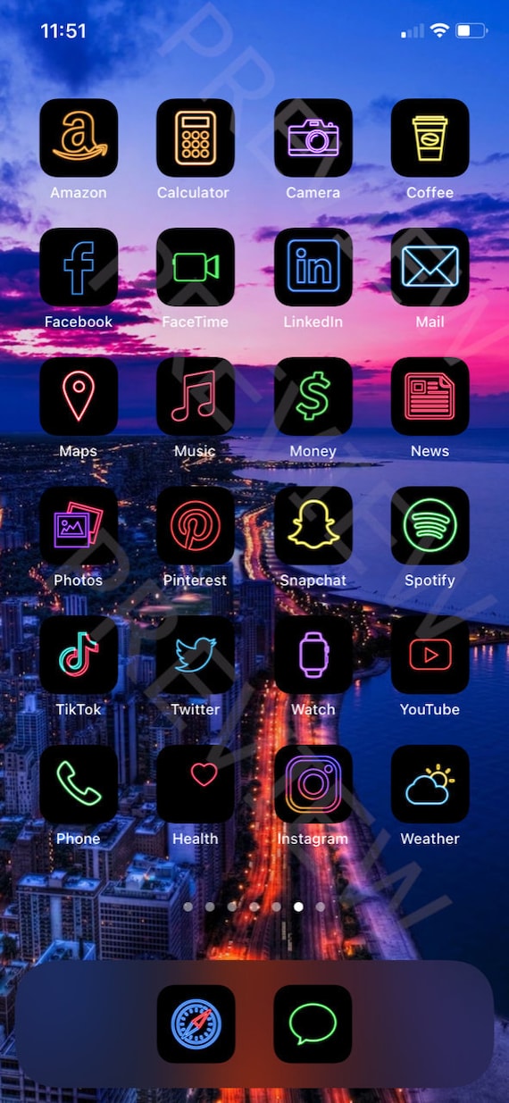 Ios 14 App Icon Pack Neon Aesthetic Ios 14 Icons Iphone Etsy