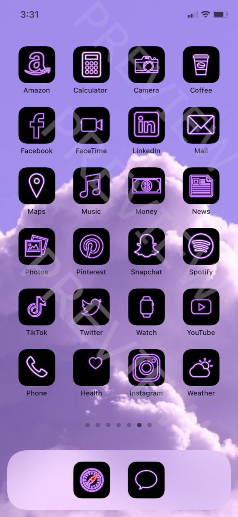 Purple iOS 14 App Icon Pack Neon Aesthetic iOS 14 Icons | Etsy