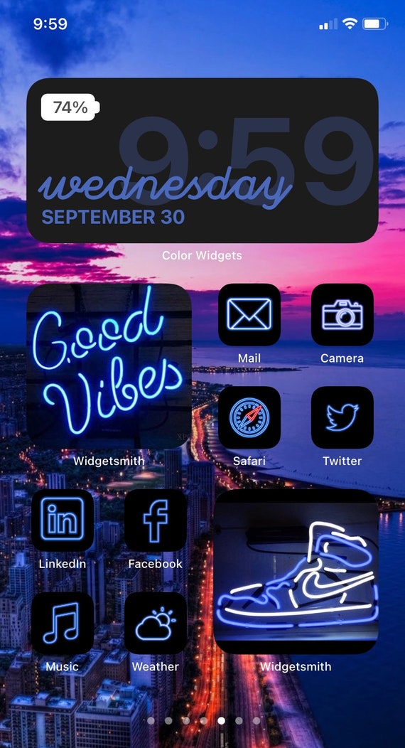 Blue Ios 14 App Icon Pack Neon Aesthetic Ios 14 Icons Etsy