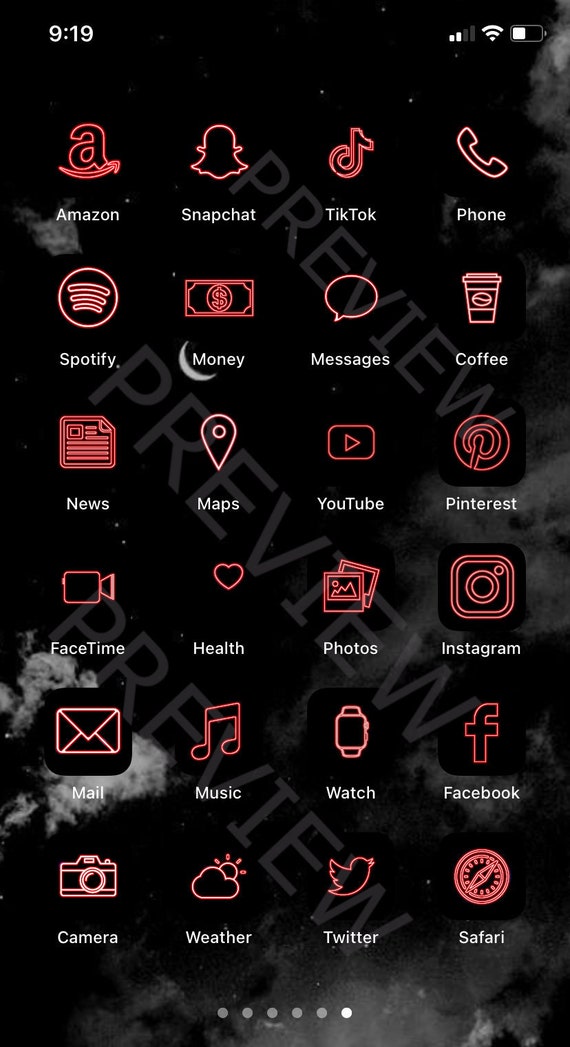 Red Ios 14 App Icon Pack Neon Aesthetic Ios 14 Icons Etsy