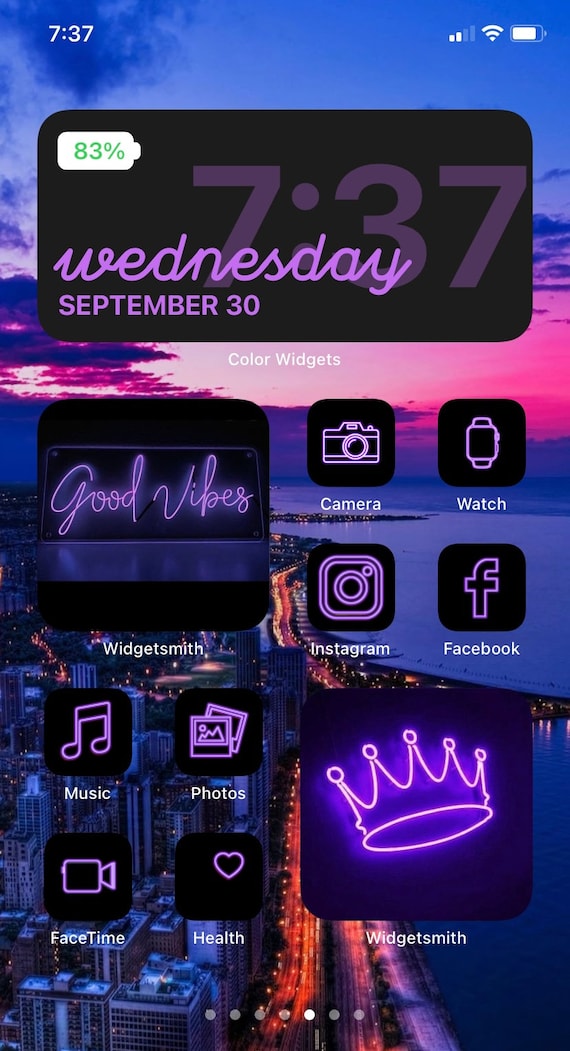 Purple Ios 14 App Icon Pack Neon Aesthetic Ios 14 Icons Etsy