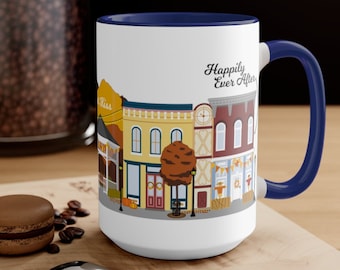 Fall Romance Town Coffee Mug, Navy Accent, 15oz