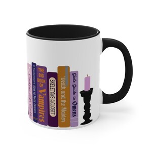 Laat je plank schrikken | Gothic Tropes Humoristische koffiemok, 11oz, met zwart interieur