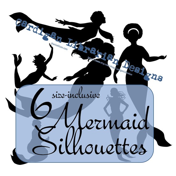 6 Mermaid Silhouette Set SVG PNG PDF Size-Inclusive Body-Positive Fat-Positive