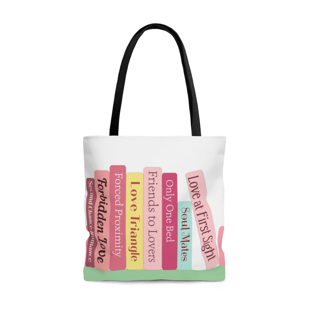 Love Your Shelf - Romance Tropes Tote Bag | cute pink literary gift for readers book lovers
