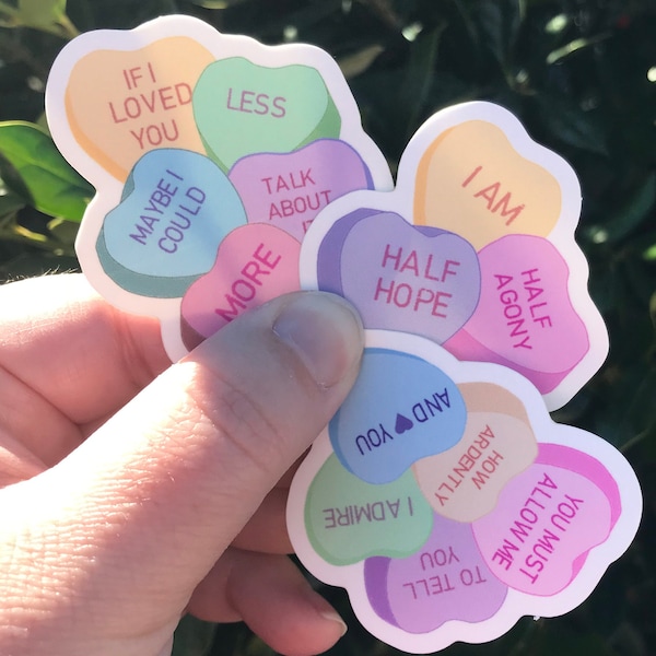 Jane Austen Sweethearts Stickers - Pride & Prejudice, Emma, Persuasion - literary bibliophile romance quotes cute Valentine hearts