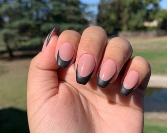 pix Black French Tip Nails Short Square black french nails etsy