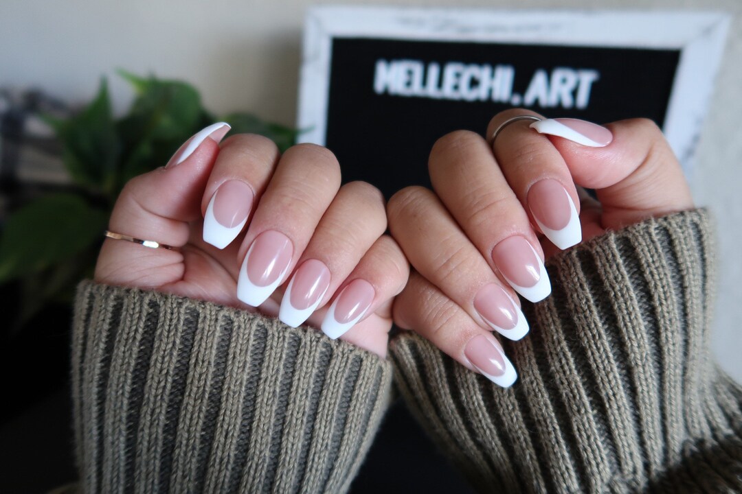 White French Tips | Luxe Press on Nails | Length & Shape: Short Coffin