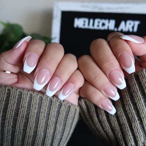 White French Matte Tips Press On Nails Length Shape Etsy White French Matte Tips Press On Nails Length Shape Etsy