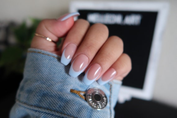 Baby Blue Matte Tips Press On Nails Length Shape Short Etsy