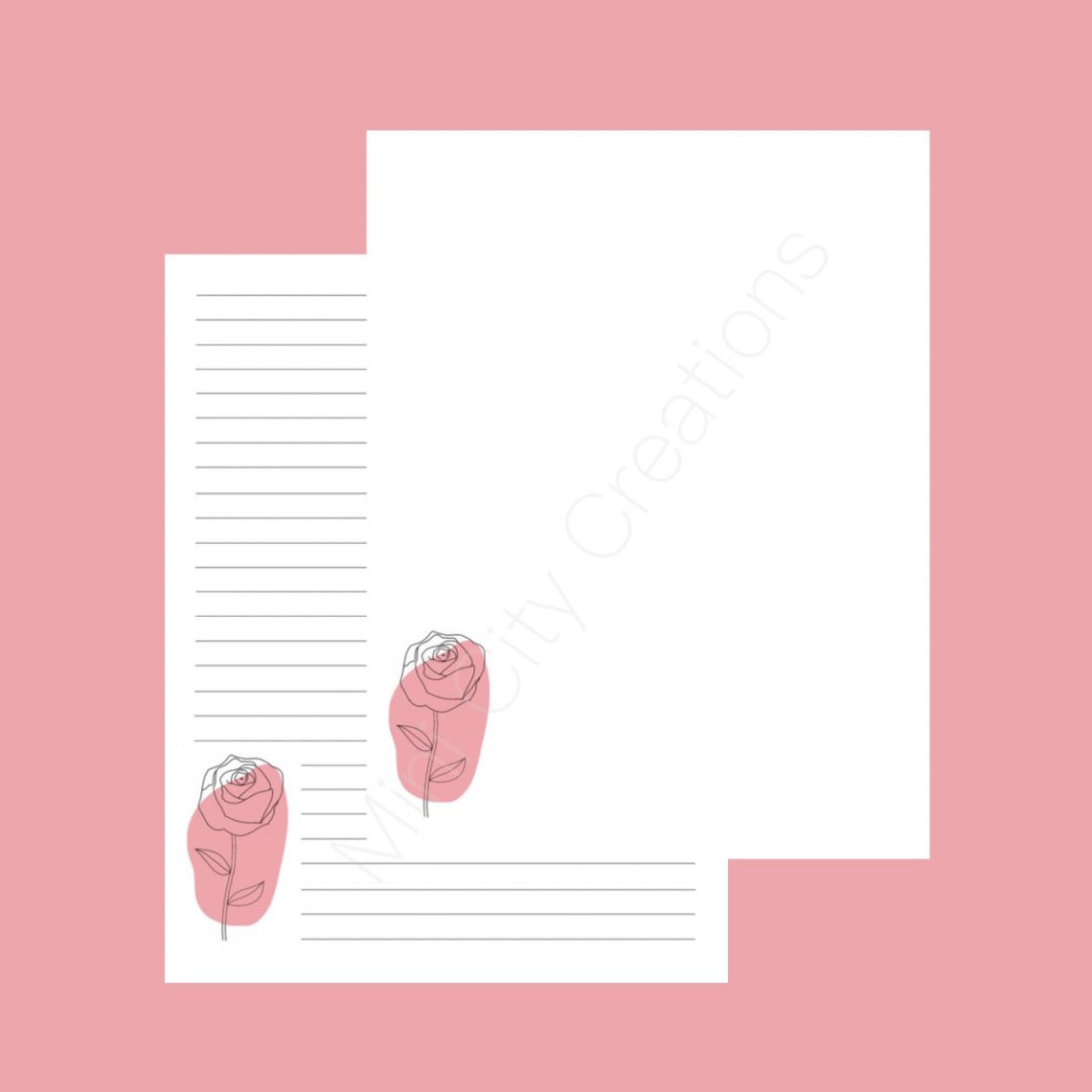 Rose note paper/Printable stationary paper with simple rose | Etsy