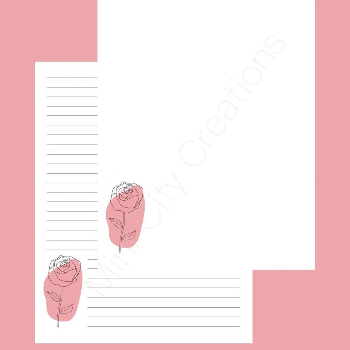 Rose note paper/Printable stationary paper with simple rose | Etsy