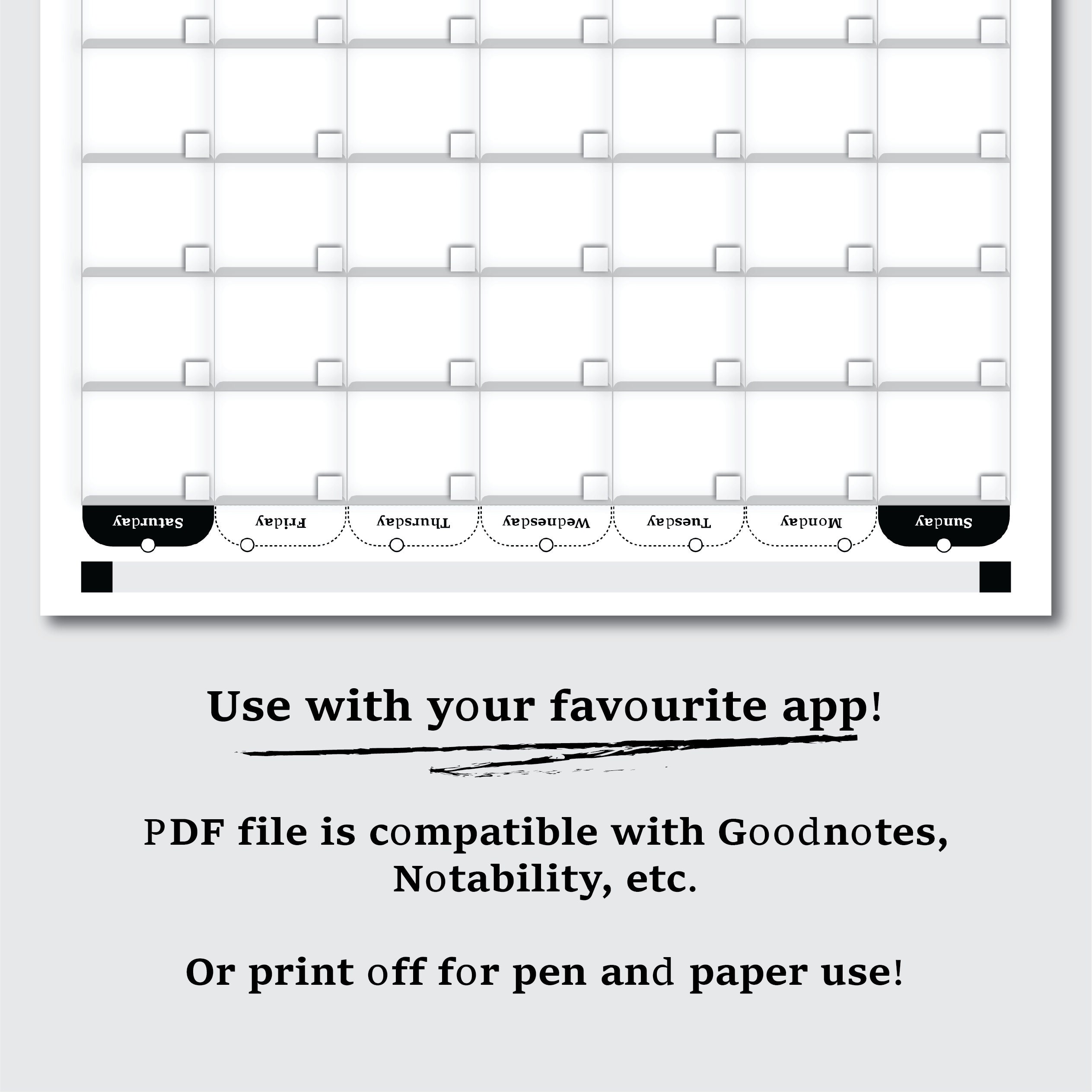 Minimal B/W Black and White Themed Fillable Calendar, Printable PDF ...