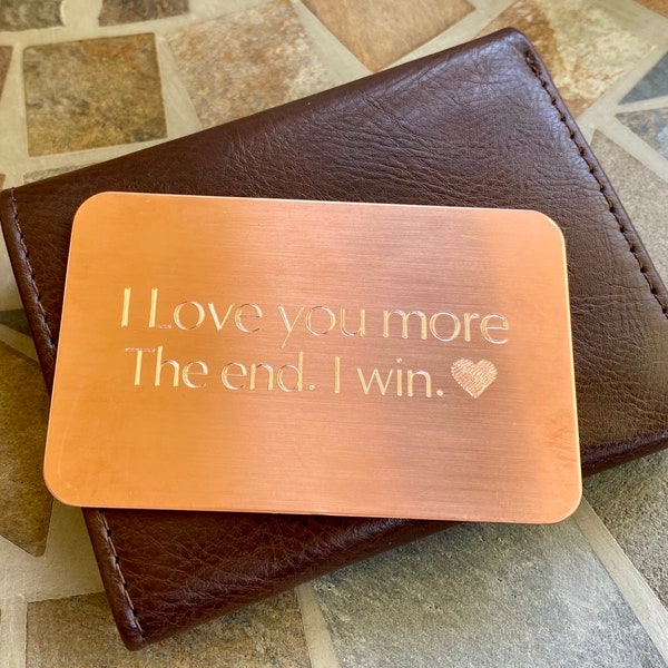Copper Wallet Card - Personalized Message - Wallet Insert  - 7 Year Anniversary, Stocking Stuffer