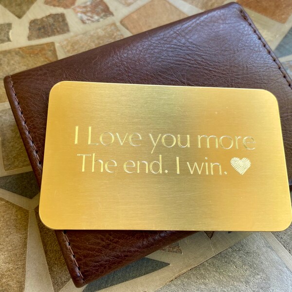 Brass Wallet Card - Personalized Message- Gold Color Wallet Insert - Gift for Father - Anniversary, Stocking Stuffer