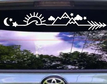 Wilderness Arrow Vinyl Decal – Sun, Mountain, Wave & Pine Tree Nature Sticker for Car, Laptop, Tumbler