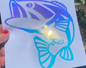 Sticker voiture achigan sautant, sticker voiture holographique de pêche, cadeau pour les pêcheurs de l'achigan, cadeau de pêche pour sticker voiture holographique papa