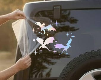 Holographic Dragon Decal • Multi Dragon Sticker • Opal Fantasy Car Window Decal • Left or Right Side Vinyl