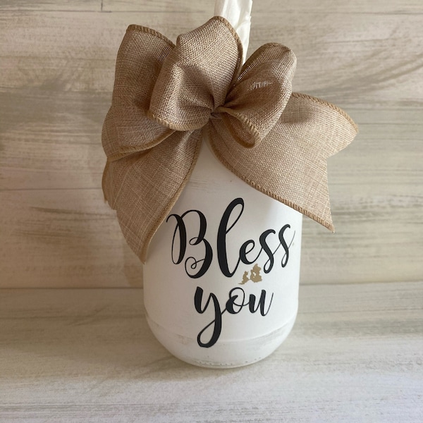 Bless you vinyl decal sticker for tissue jars, decal for tissue jar, Bless you sticker for tissue jars