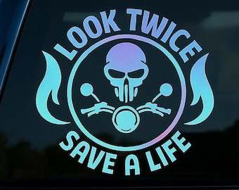 Sticker Look Twice Save a Life – Sticker de sécurité pour moto et voiture, sticker de sensibilisation pour véhicules, Sticker Look Twice Save a Life pour voitures et casques