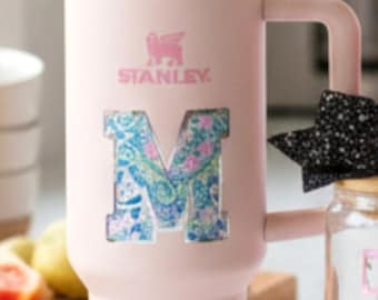 Initiale autocollant holographique pour coupe Stanley, yéti, gobelet et bouteille d'eau – Sticker vinyle personnalisé